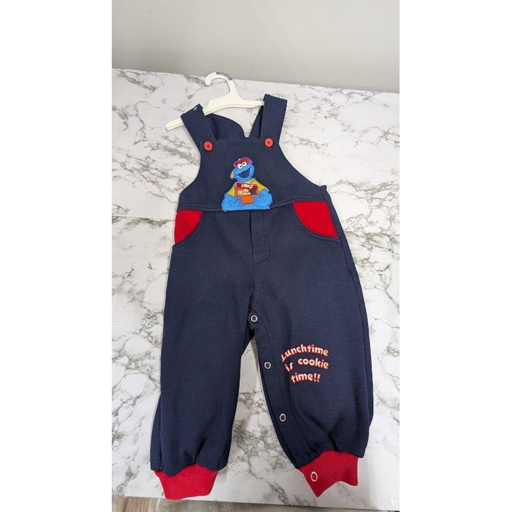 Vintage Sesame Street Cookie Monster Baby Overalls size 24m